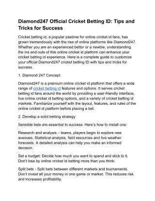 Diamond247 Official Cricket Betting ID: Tips and Tricks for Success