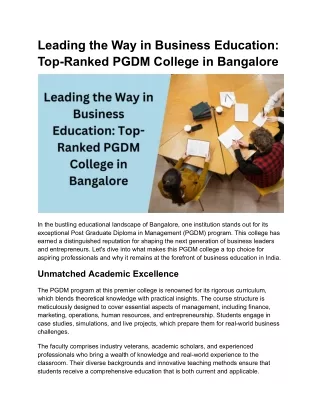 Leading the Way in Business Education_ Top-Ranked PGDM College in Bangalore