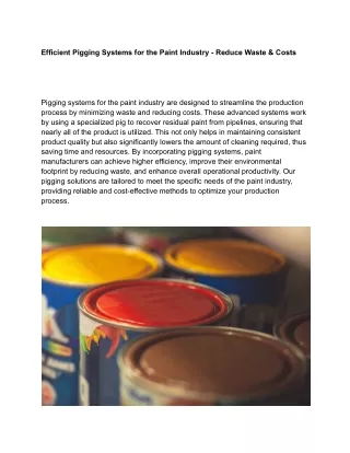 Efficient Pigging Systems for the Paint Industry - Reduce Waste & Costs
