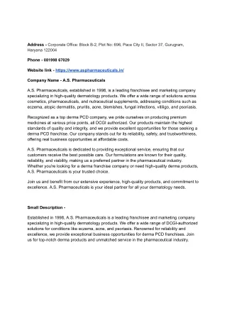 As Pharmaceuticals Business description
