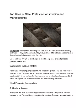 Top Uses of Steel Plates in Construction and Manufacturing