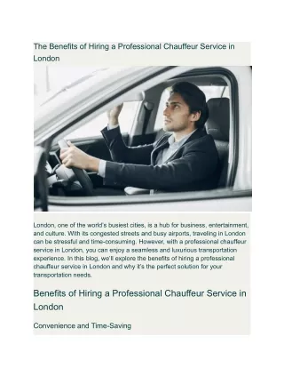 The Benefits of Hiring a Professional Chauffeur Service in London