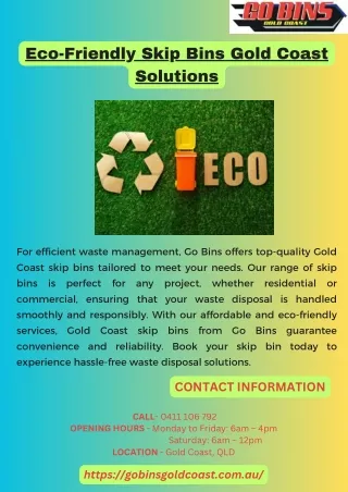 Eco-Friendly Skip Bins Gold Coast Solutions