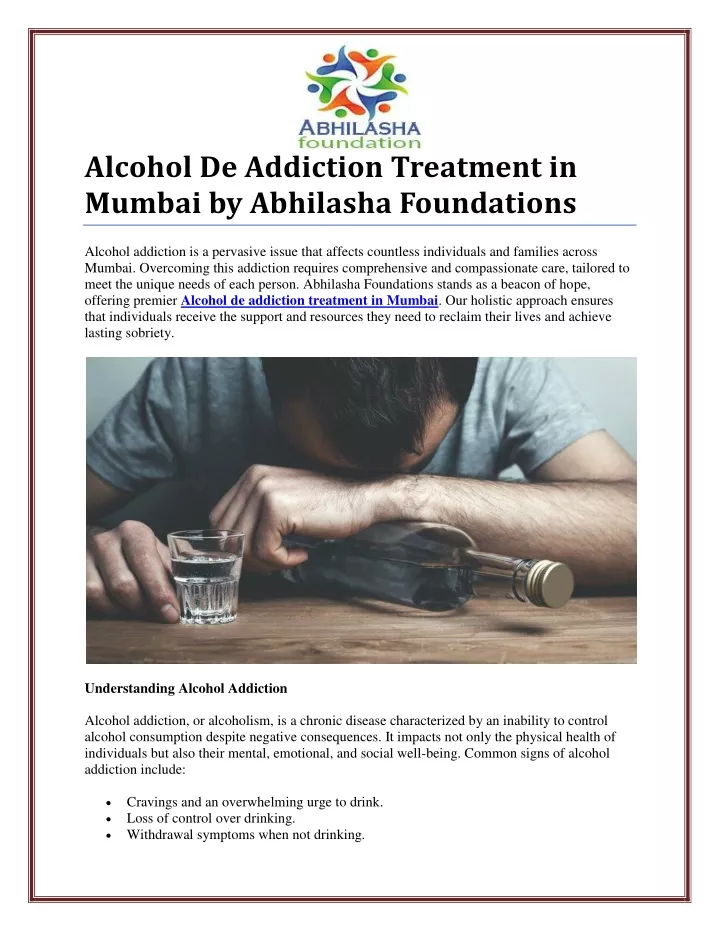 alcohol de addiction treatment in mumbai