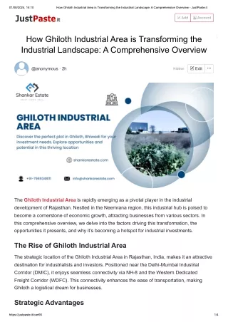 How Ghiloth Industrial Area is Transforming the Industrial Landscape_ A Comprehensive Overview