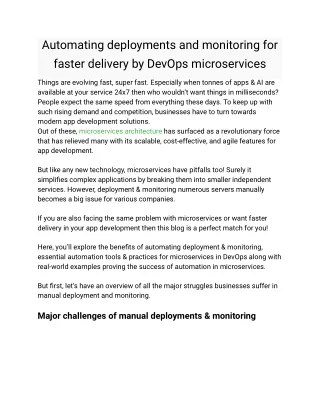 Automating deployments and monitoring for faster delivery by DevOps microservices