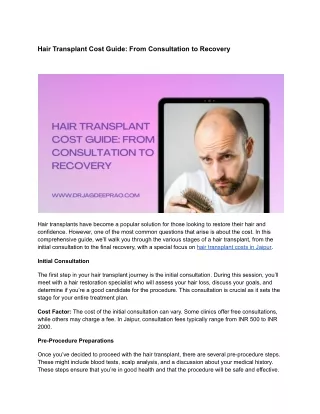 Hair Transplant Cost Guide: From Consultation to Recovery