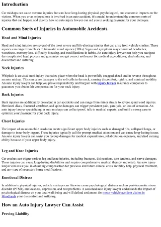 Typical Sorts Of Injuries in Automobile Crashes: How an Auto Injury Lawyer Can A