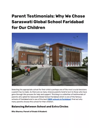 Why We Chose Saraswati Global School Faridabad for Our Children