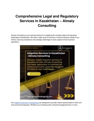 Comprehensive Legal and Regulatory Services in Kazakhstan – Almaty Consulting