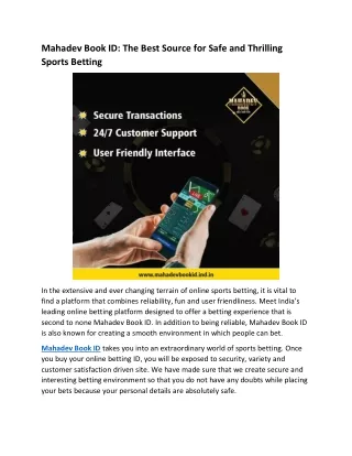 Mahadev Book ID The Best Source for Safe and Thrilling Sports Betting