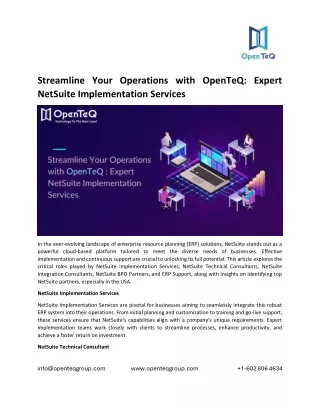 Streamline Your Operations with OpenTeQ: Expert NetSuite Implementation Services