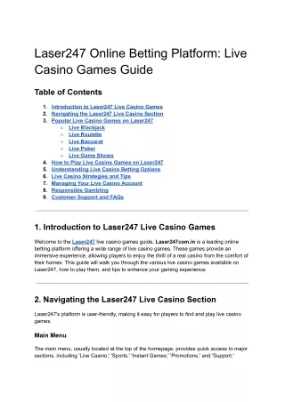 Laser247 Online Betting Platform_ Live Casino Games Guide