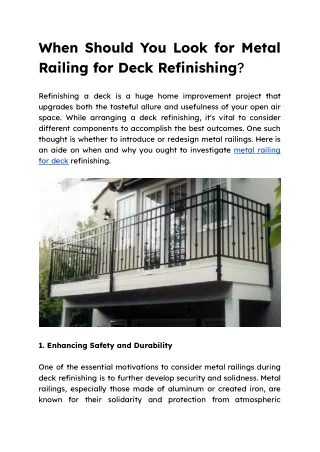 When Should You Look for Metal Railing for Deck Refinishing?