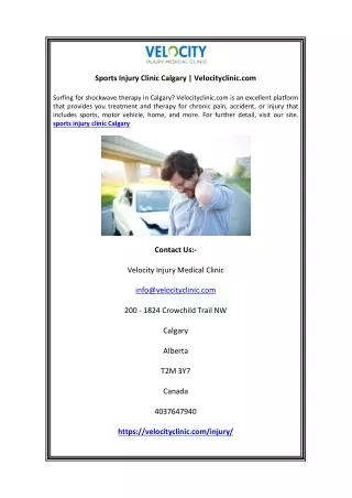 Sports Injury Clinic Calgary | Velocityclinic.com