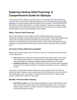 Exploring Venture Debt Financing_ A Comprehensive Guide for Startups