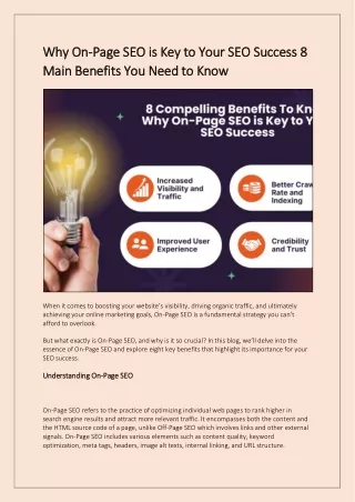 Why On-Page SEO is Key to Your SEO Success 8 Main Benefits You Need to Know