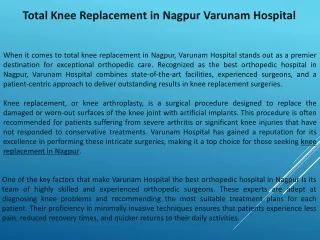 Total Knee Replacement in Nagpur Varunam Hospital