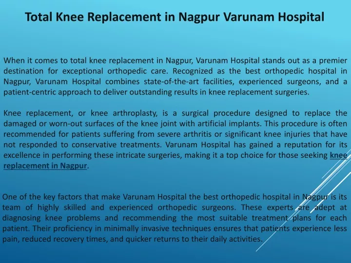 total knee replacement in nagpur varunam hospital