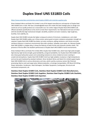 Duplex Steel UNS S31803 Coils