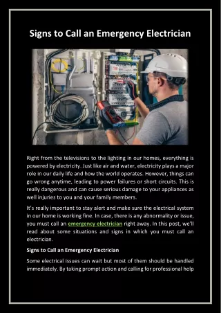 Signs to Call an Emergency Electrician