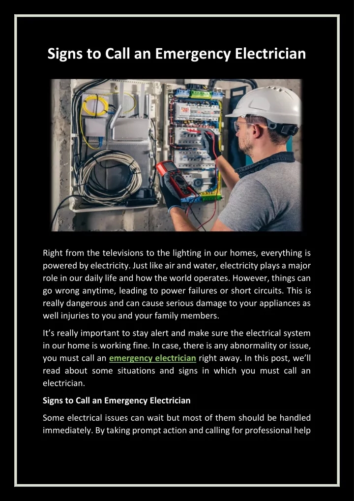 signs to call an emergency electrician