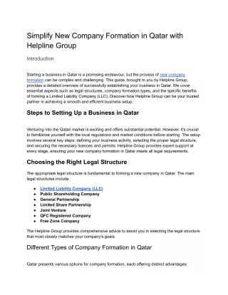 Simplify New Company Formation in Qatar with Helpline Group