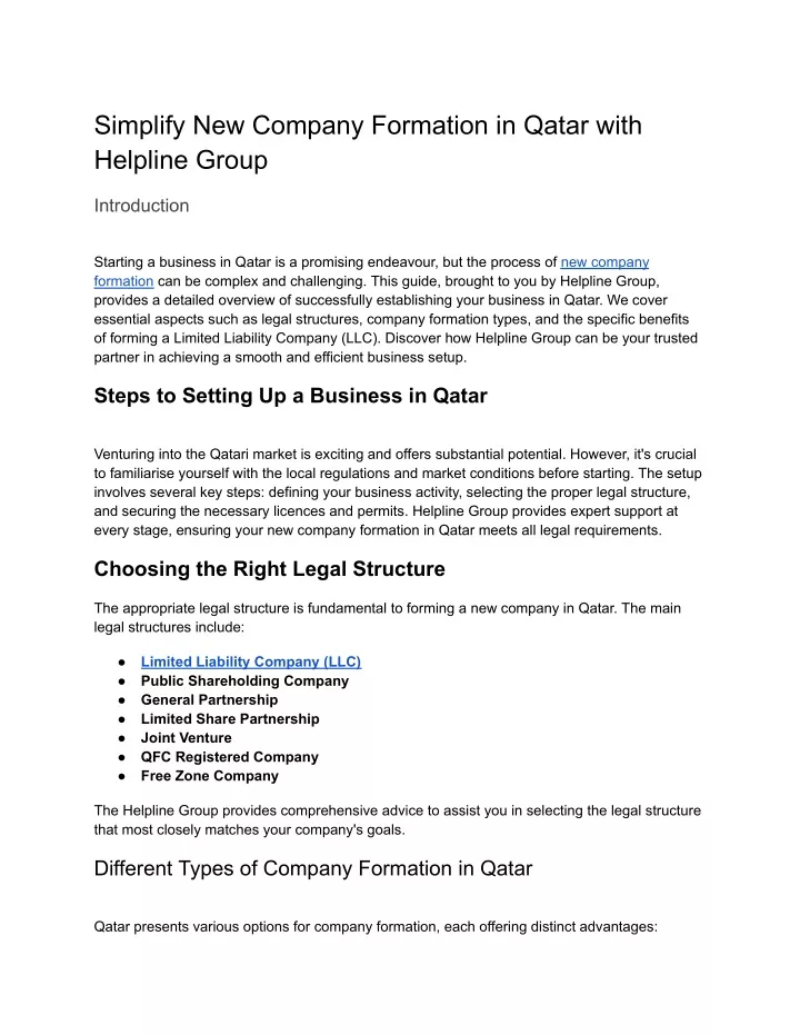 simplify new company formation in qatar with