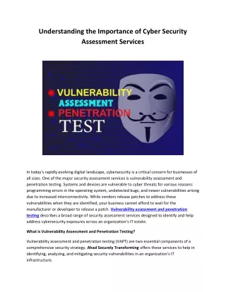 Understanding the Importance of Cyber Security Assessment Services