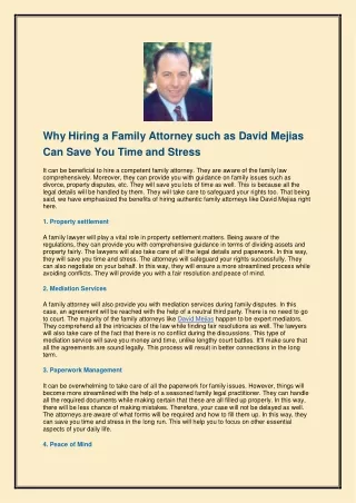 Why Hiring a Family Attorney such as David Mejias Can Save You Time and Stress