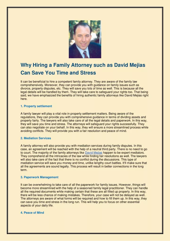 why hiring a family attorney such as david mejias