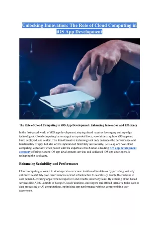 Unlocking Innovation - The Role of Cloud Computing in iOS App Development