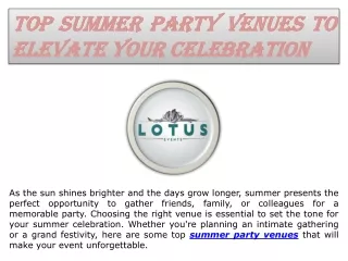 Summer Party venues