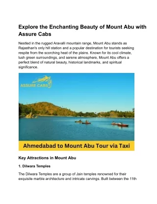 Explore the Enchanting Beauty of Mount Abu with Assure Cabs