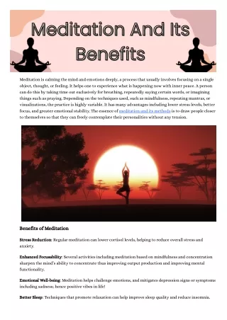 Meditation and its benefits