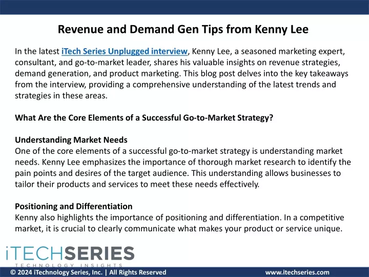 revenue and demand gen tips from kenny lee