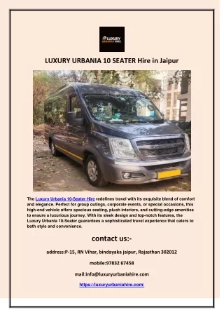 LUXURY URBANIA 10 SEATER Hire in Jaipur