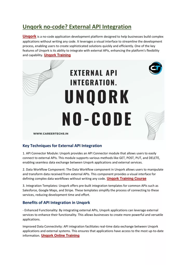 unqork no code external api integration