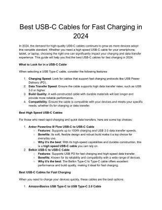 Best USB-C Cables for Fast Charging in 2024