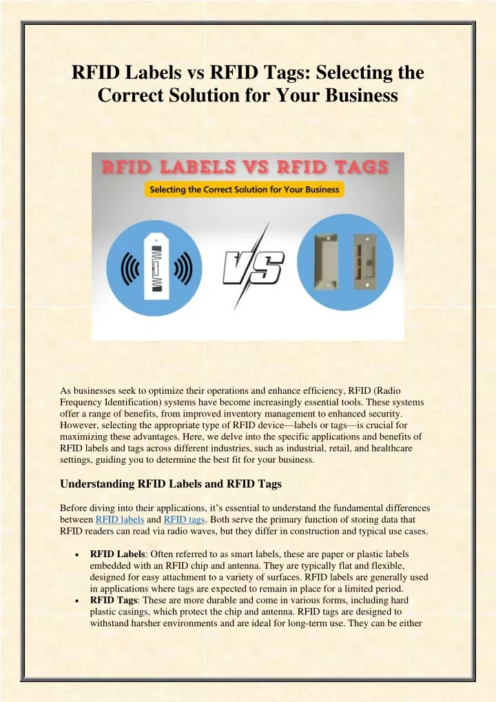 rfid labels vs rfid tags selecting the correct