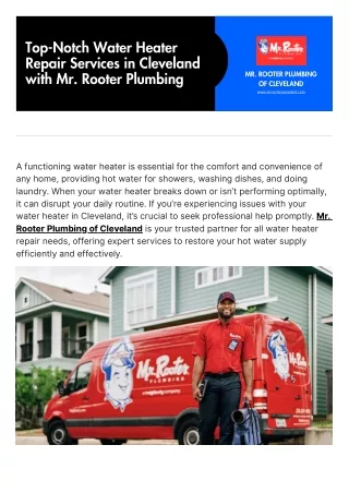 Top-Notch Water Heater Repair Services in Cleveland with Mr. Rooter Plumbing