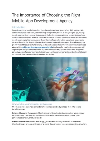 The Importance of Choosing the Right Mobile App Development Agency