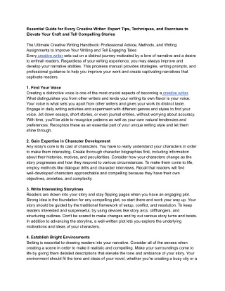 Essential Guide for Every Creative Writer_ Expert Tips, Techniques, and Exercises to Elevate Your Craft and Tell Compell