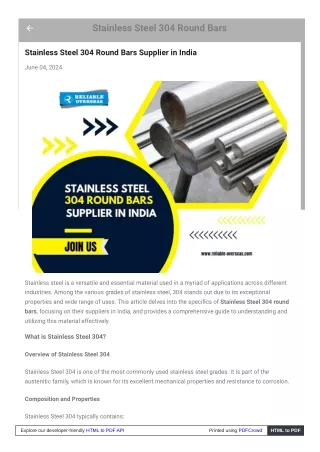 Stainless Steel 304 Round Bars Supplier in India