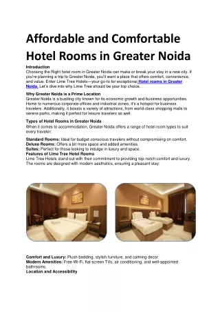 Affordable and Comfortable Hotel Rooms in Greater Noida