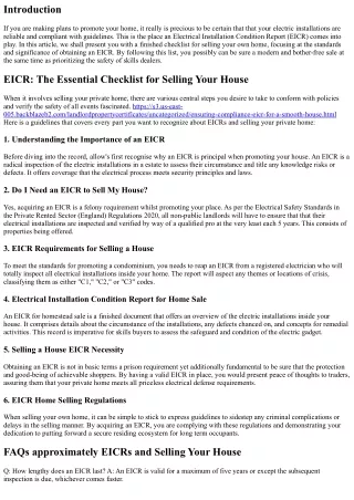 EICR: The Essential Checklist for Selling Your House