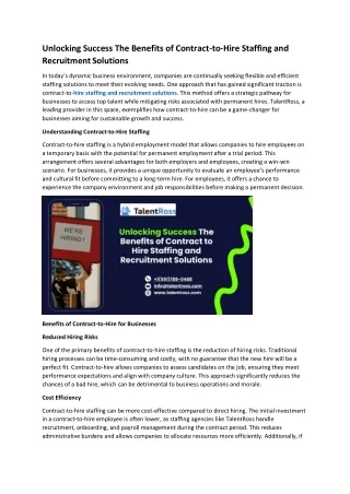 Unlocking Success The Benefits of Contract-to-Hire Staffing and Recruitment Solutions