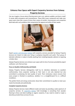 Enhance Your Space with Expert Carpentry Services from Galway Property Services