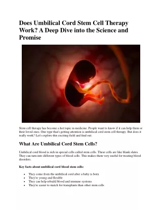 Does Umbilical Cord Stem Cell Therapy Work