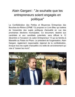 Alain Gargani _ _Je souhaite que les entrepreneurs soient engagés en politique_